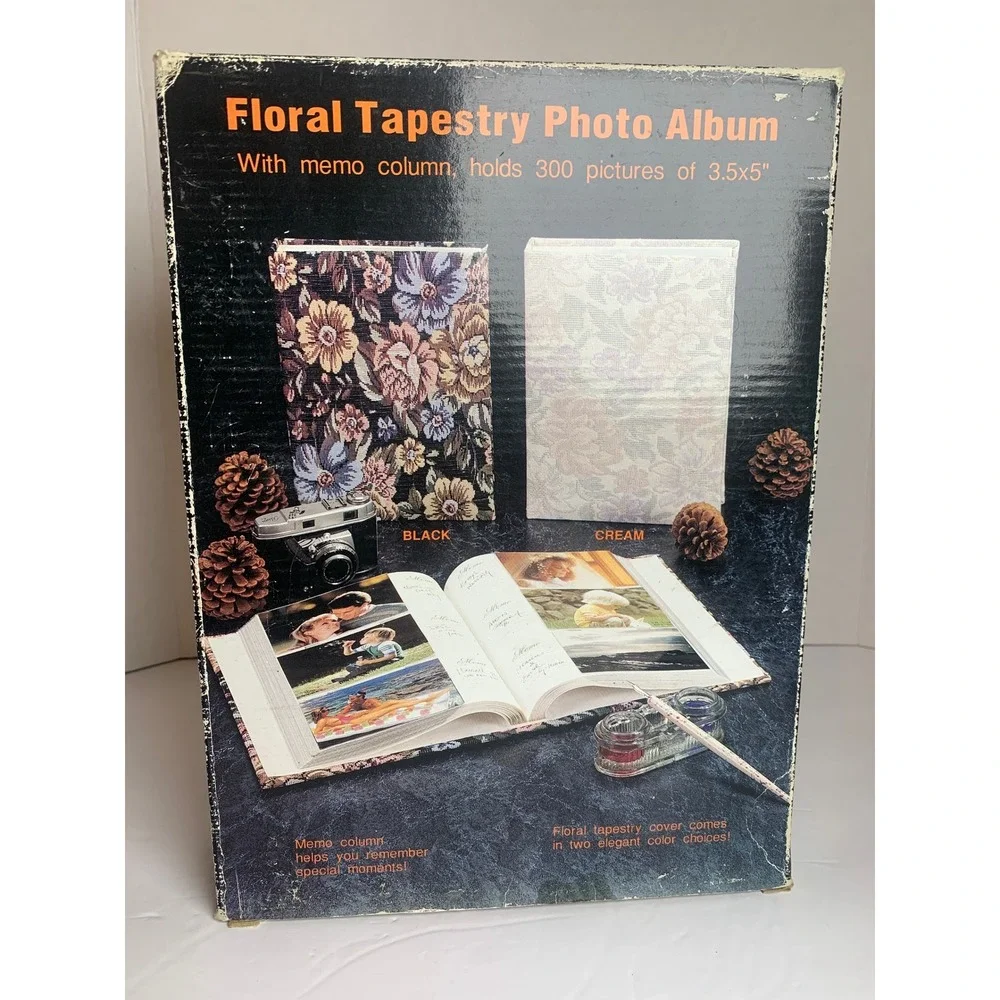 Vintage Floral Tapestry Photo Album Holds 300 3.5x5 Pictures Memo Column Cottage
